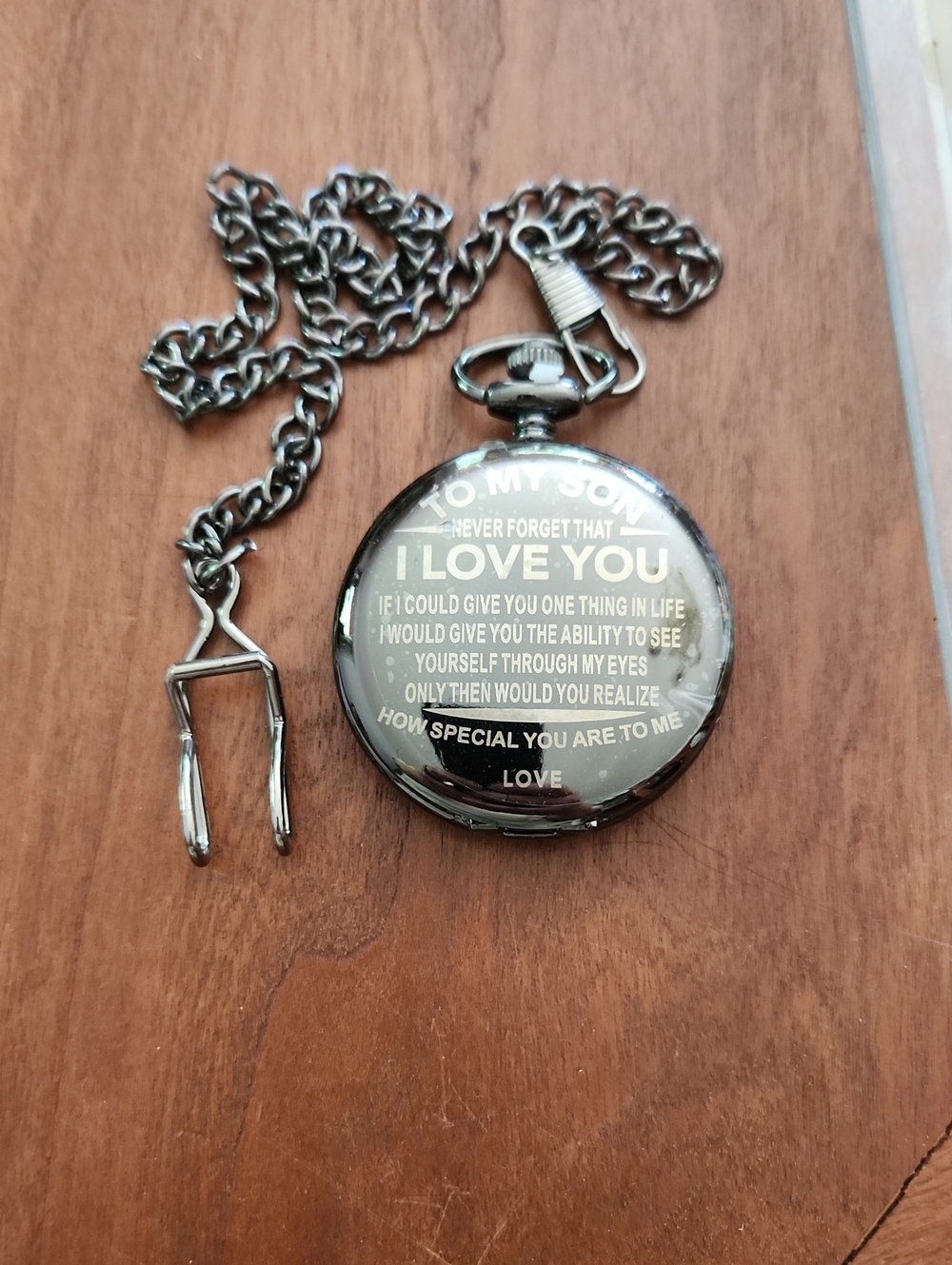 Engraved Silver-Tone Pocket Watch To MY SON